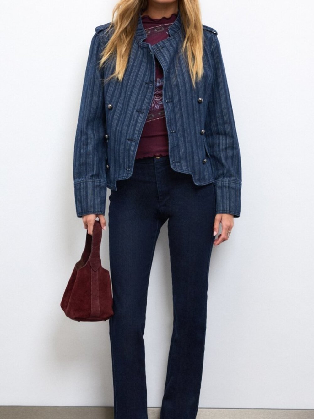 Blue Casual Women's Double-Breasted Denim Jacket - Picture 6 of 8